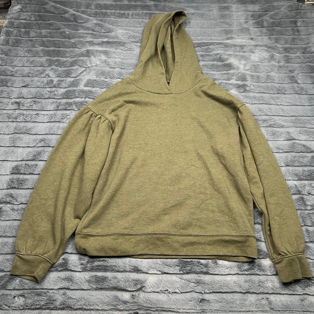 Madewell MWL Olive Green Puff Sleeve Hoodie Sweatshirt Medium CKP455732477